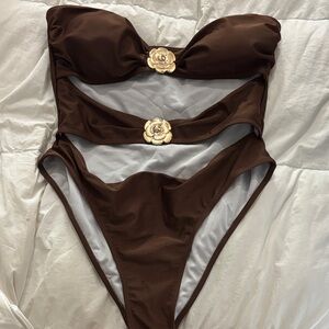 Brown, one piece swimsuit